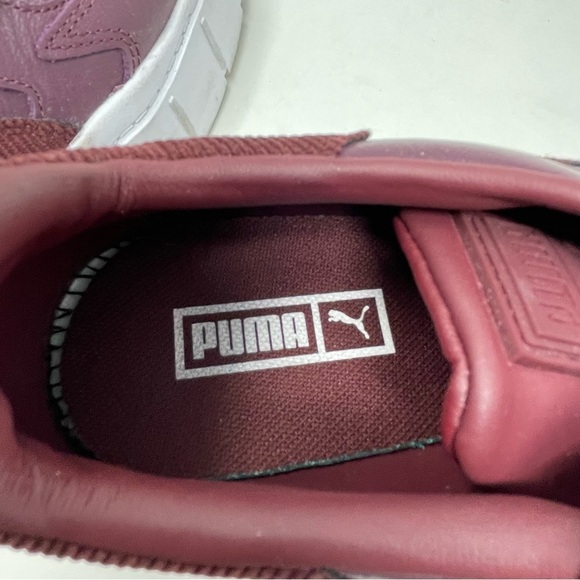 Puma Platform Sneakers Vegan Leather Lace Up Burgundy White Sz. 7 - Picture 6 of 8